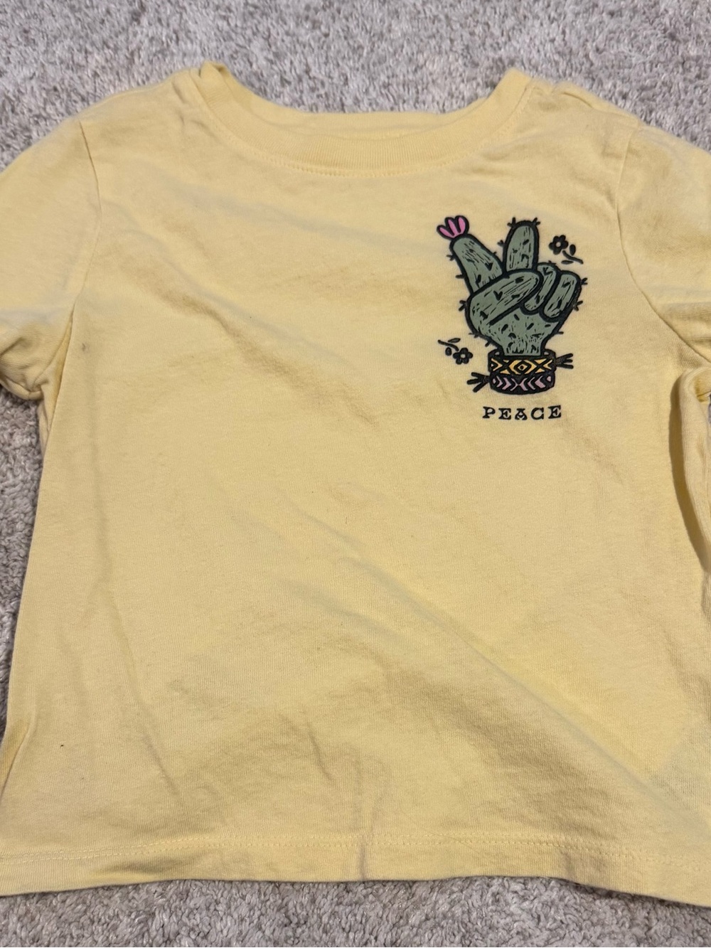 Old Navy Yellow Tee with Green Cactus Peace Graphic